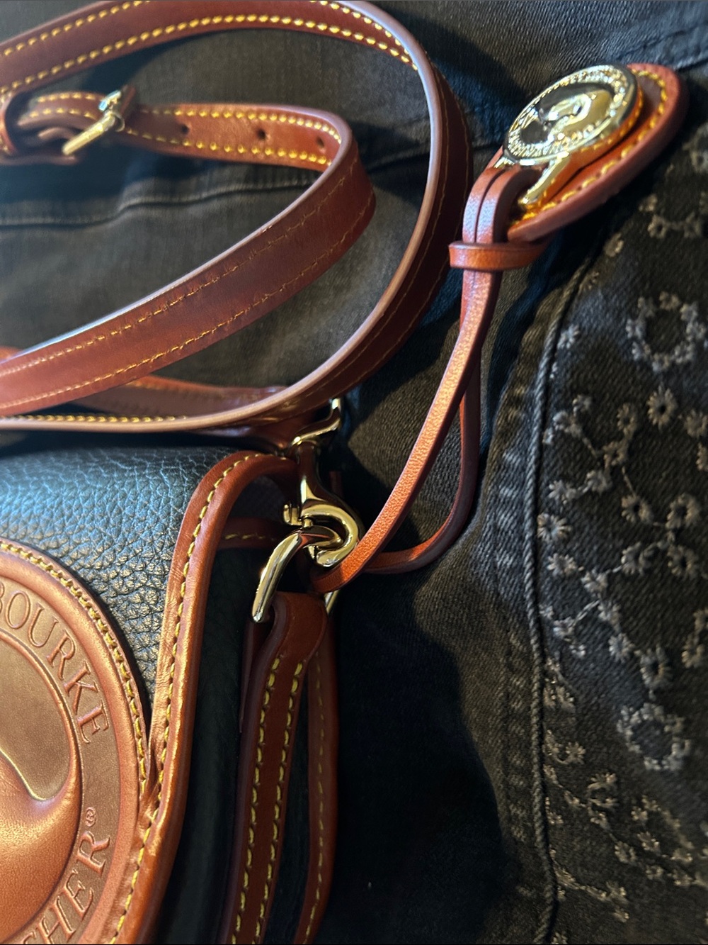 Dooney & Bourke Black and Brown All-Weather Leather Saddle Crossbody - NWOT - Picture 11 of 11